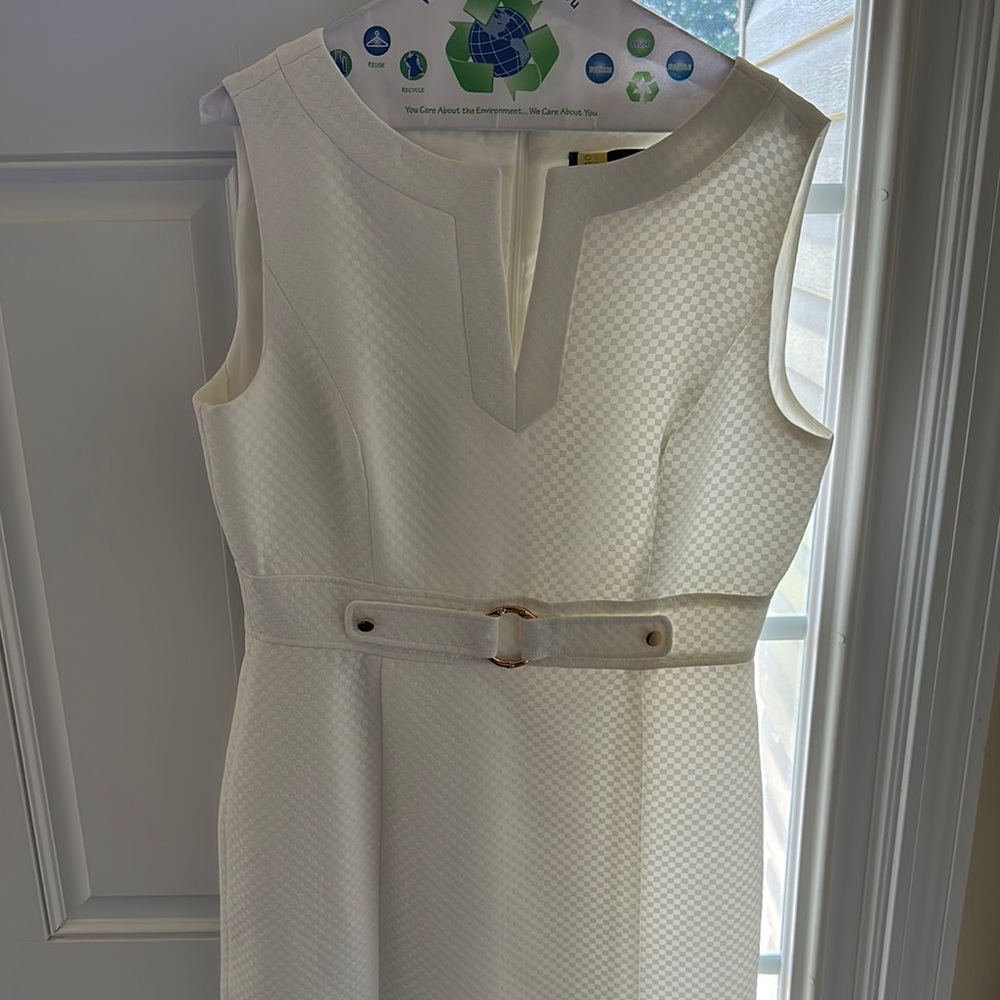 White Sleeveless Dress with gold Belt